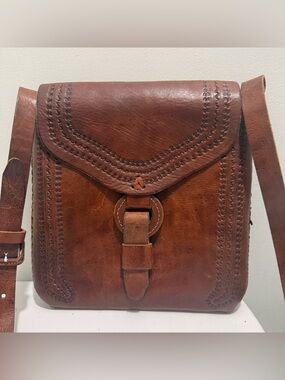 Vintage Tooled Leather Distressed Briefcase Messenger Bag Western Boho Satchel